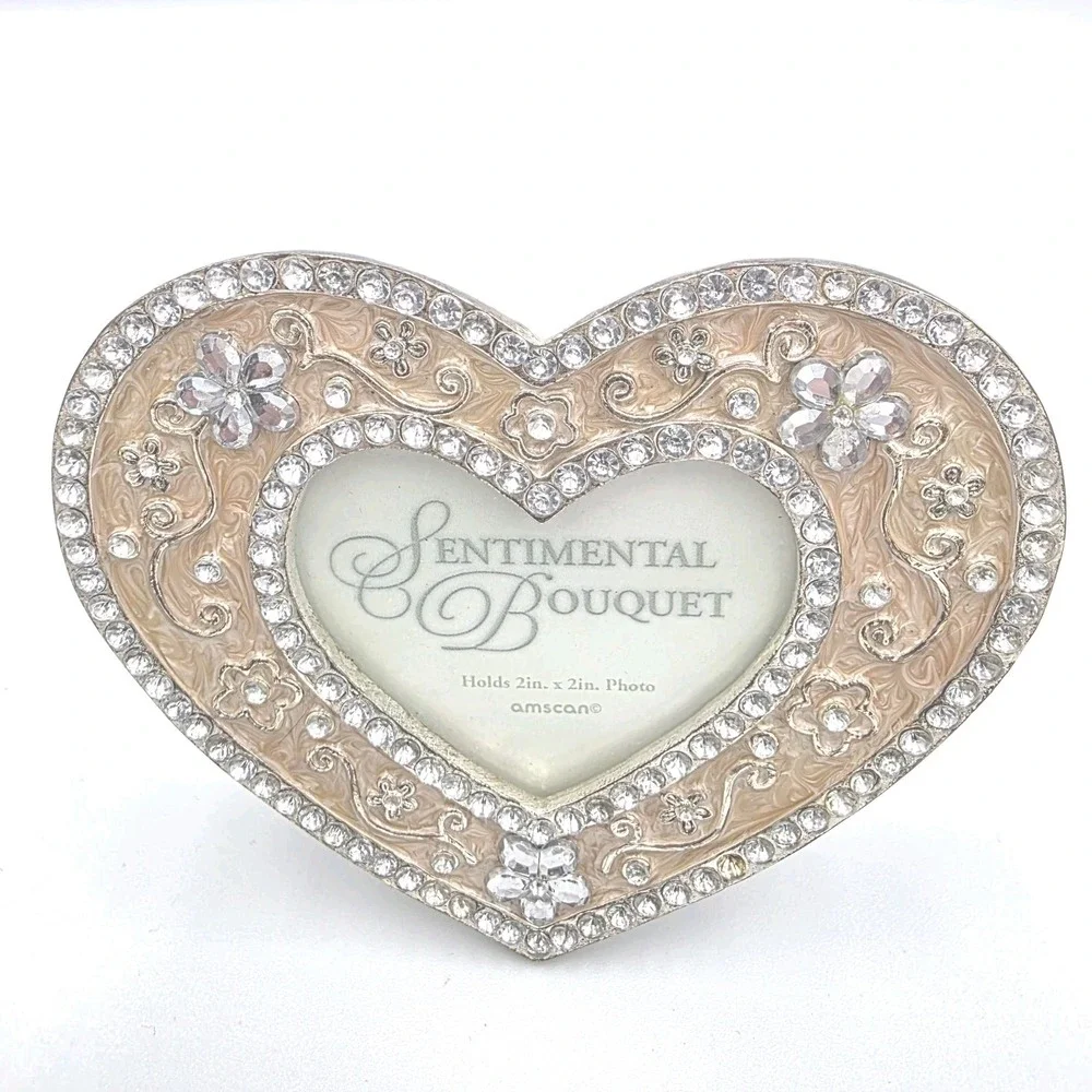 3 Sentimental Bouquet‎ Mini Photo Picture Frames Metal & Rhinestones Multicolor